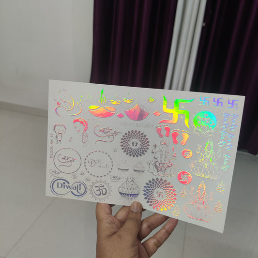 Diwali special rituals holographic embossed stickers sheet